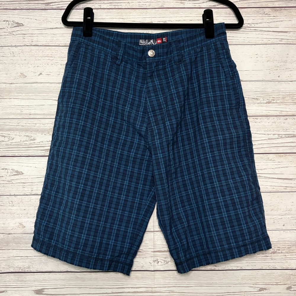Quiksilver Mens Blue Plaid Embroidered Flat Front Shorts Size 29 YY104981